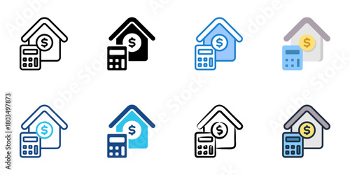 Mortgage calculator icon set multiple style collection 
