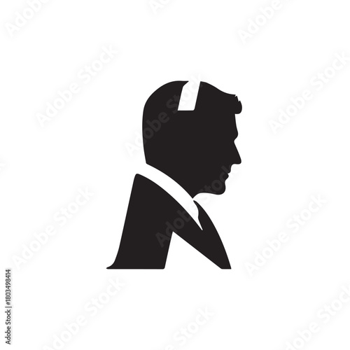 Black and White Handsome Man Illustration in Clean Vector Line Art Style on Minimal Background