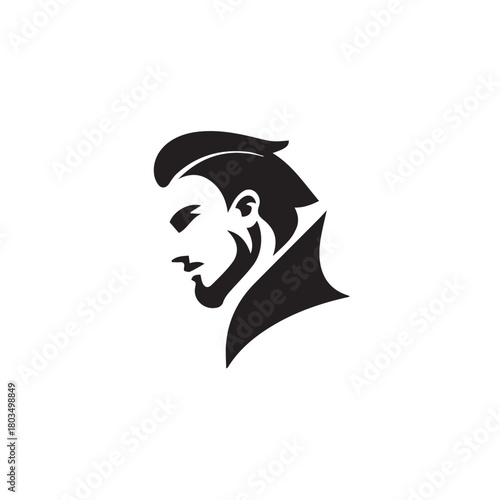 Black and White Handsome Man Illustration in Clean Vector Line Art Style on Minimal Background