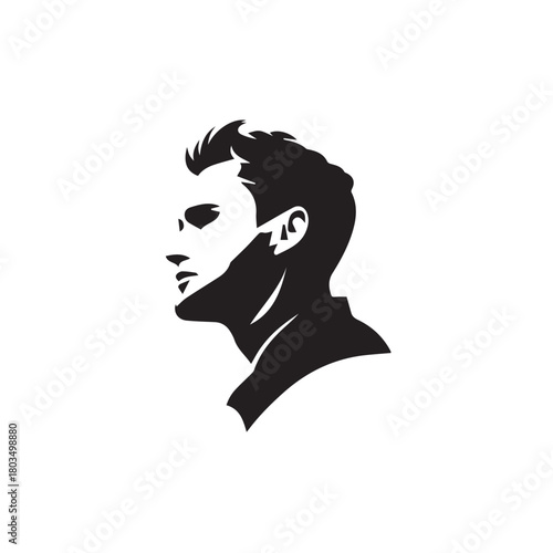 Black and White Handsome Man Illustration in Clean Vector Line Art Style on Minimal Background