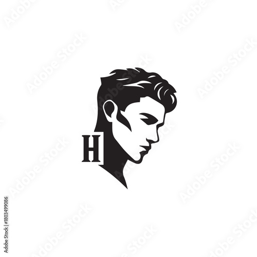 Black and White Handsome Man Illustration in Clean Vector Line Art Style on Minimal Background