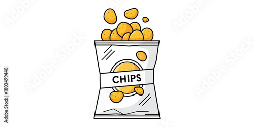 Crisp Snack Bag Illustration Potato Chips with Falling Pieces