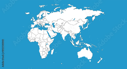 Simplified political world map of the Eastern Hemisphere, displaying the countries of Europe, Africa, Asia, and Australia with clear national borders on a blue ocean background.