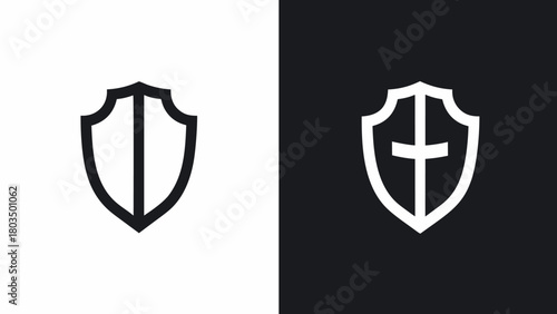 Shield icons offering protection and security, symbolizing strength in modern designs, bold simple line art