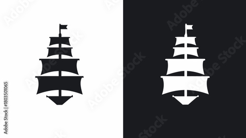 Bold ship silhouette, nautical adventure awaits with this crisp maritime graphic for branding projects