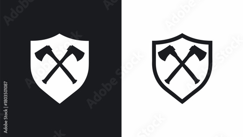 Strong shield emblem featuring crossed axes symbol for security or lumberjack themes, originally created as scalable vector