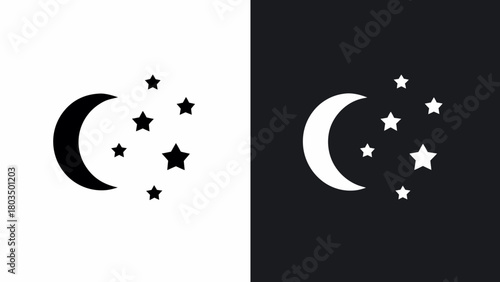 Dreamy crescent moon with stars, celestial vector design for magical nights and bedtime stories