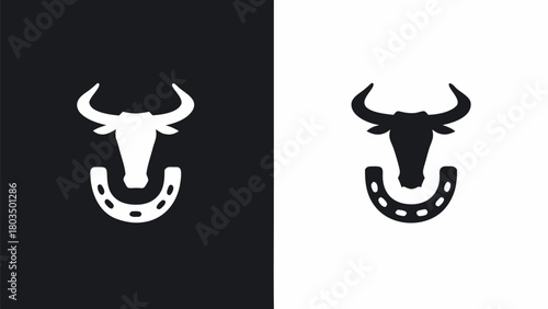 Bold bull head silhouette with horseshoe for Western themes, logo designs, and ranch branding projects