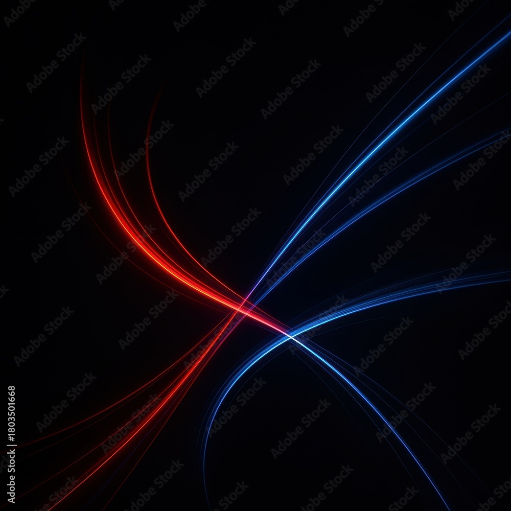 Naklejka premium Ribbons of long exposure light streak across deep black forming elegant curves that suggest speed data and the sleek flow of modern technology