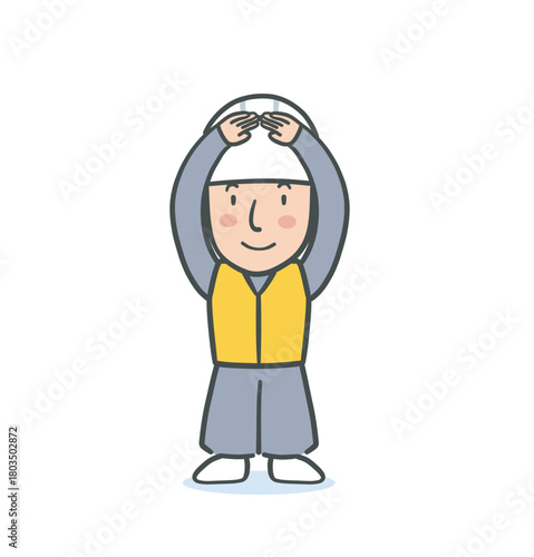 手で大きな丸を作る作業服を着た男性のイラスト素材