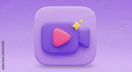3d purple video play button icon with sparkles