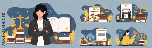 Law and legal justice theme with symbolic elements. Vector illustration