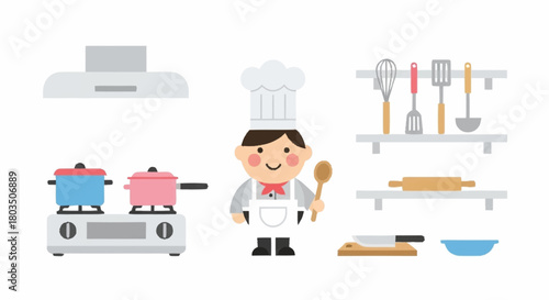 Cute Chef Character – Flat Vector Mascot with Multiple Cooking Poses