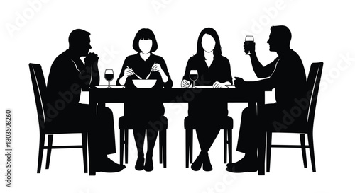 Silhouette family dinner illustration vector graphic design