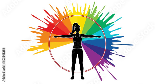 Fitness woman silhouette with colorful background vector art