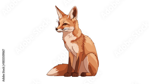 Sitting pixel art fox with large ears orangebrown fur and white accents looking left on a white background