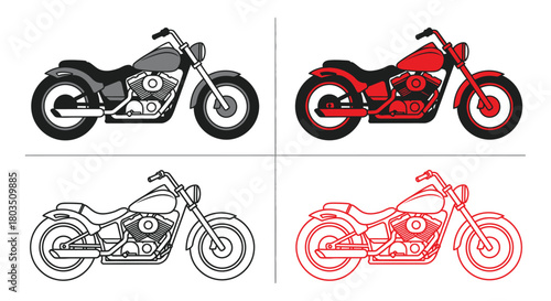 Vector motorcycle clipart illustration set custom bike design