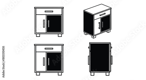 Nightstand furniture minimalist vector design outline drawing