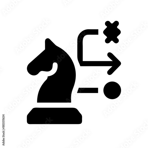 Chess knight with strategy plan isolated on