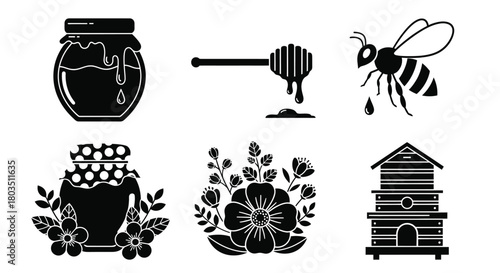 Honey bee illustration set vector design for apiary products