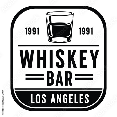 Whiskey bar logo design with glass and Los Angeles text vector