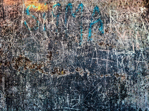 Canvas Print names wriiten on public wall, 
A photo took from the tourist hills of Mussoorie and Landour, 15
