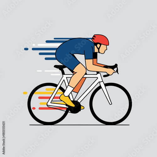 Illustration of a cyclist in a racing position on a road bike with speed lines, depicting fast motion and competitive cycling.