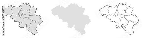 Belgium country vector map showing provinces, borders, outline, and silhouette. Useful for geography, education, travel.