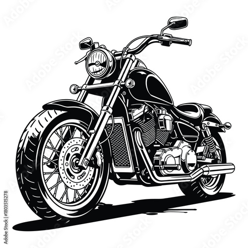 Bold black and white motorcycle illustration detailed and ready to ride