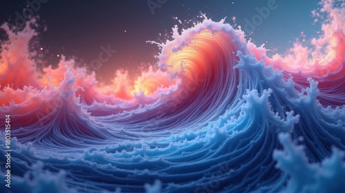 Fototapeta Naklejka Na Ścianę i Meble -  Dramatic ocean wave with vibrant pink and blue colors at sunset