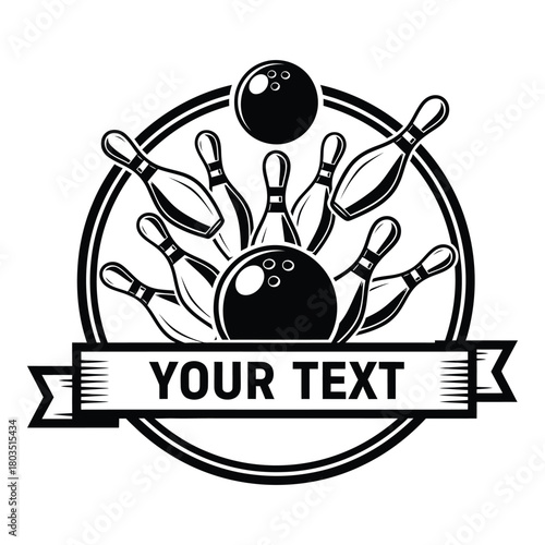 Bowling strike design with pins and ball sport graphic illustration
