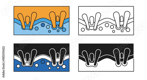 Diagram of skin layers with cells and water abstract illustration
