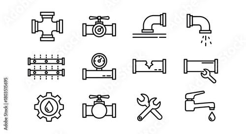 Plumbing pipe repair service icons vector illustration set