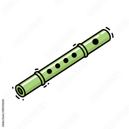 Abstract Flat Cartoon Minimalist Doodle Style Vector Illustration of a Simple Flute Musical Instrument with Finger Holes for Wind Music and Orchestra.