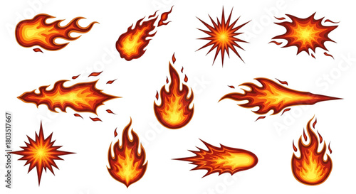 Fire flames cartoon vector illustration set of cartoon fire effects