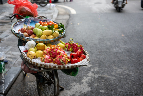 Street Fruit Vendor Bicycle in Hanoi, Vietnam