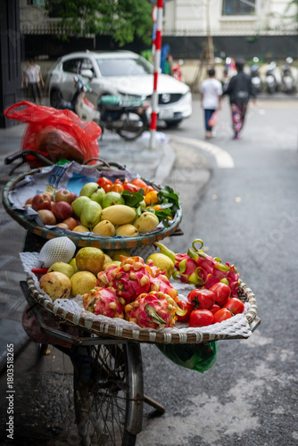 Street Fruit Vendor Bicycle in Hanoi, Vietnam