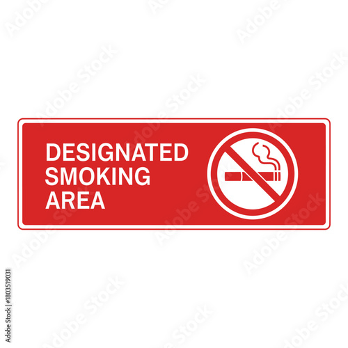 Designated smoking area sign in bright red and white colors