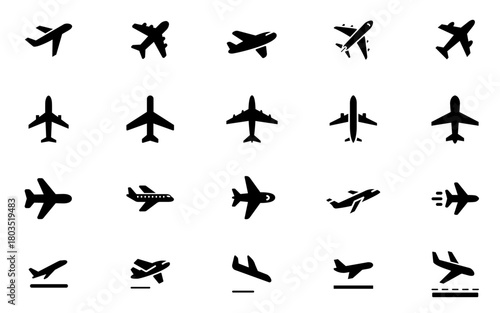 Aircraft Icon Vector Set, Airplane Illustration Collection, Plane Symbols and Flight Logo Design