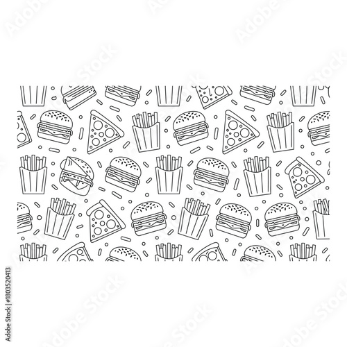 Fast food pattern of burgers fries and pizza for design purposes