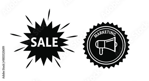 Sale announcement with a starburst and marketing megaphone graphic illustration