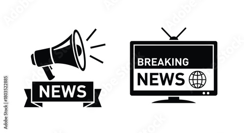 A megaphone and television displaying breaking news a visual communication concept