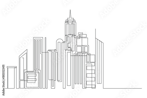 Continuous line drawing of abstract city skyline vector concept illustration