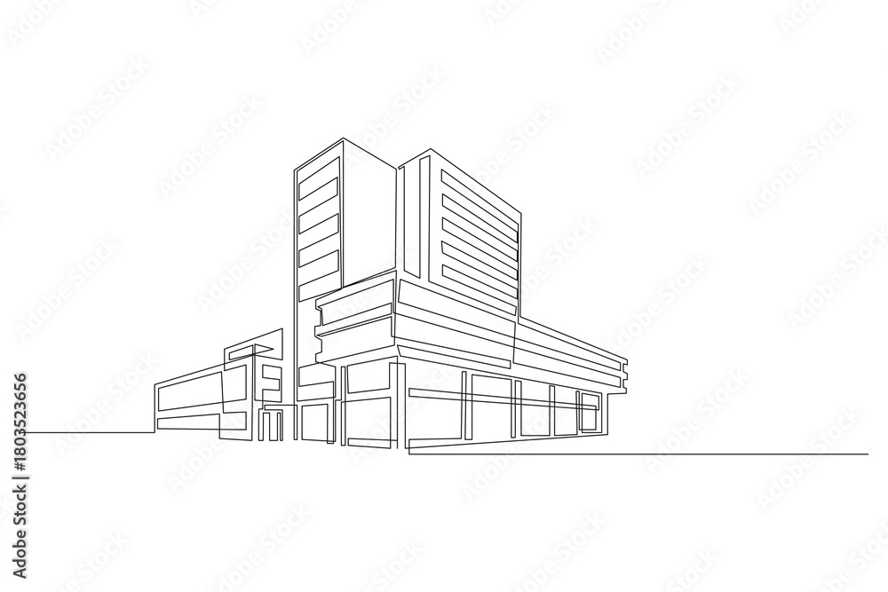 Fototapeta premium Continuous line drawing of office architecture building design modern construction