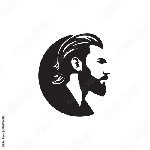 Black and White Handsome Man Illustration in Clean Vector Line Art Style on Minimal Background