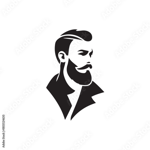 Black and White Handsome Man Illustration in Clean Vector Line Art Style on Minimal Background