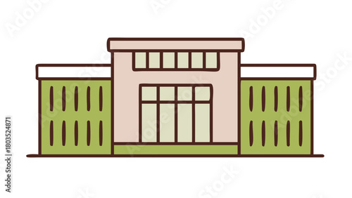 A cartoon prison building illustration with simple lines
