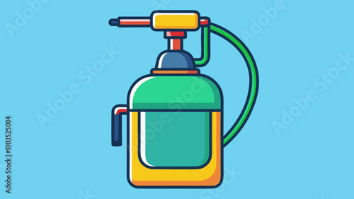 A colorful disinfection sprayer in a flat design style