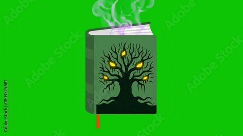 Animated Spooky Book with Glowing Eyes and Smoke.