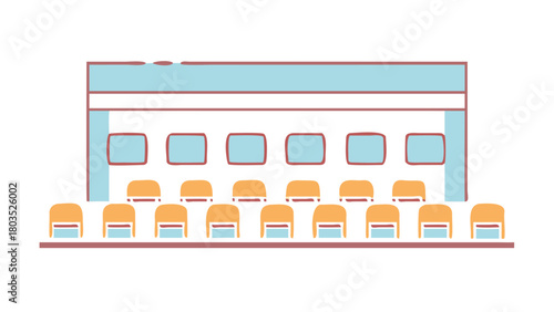 A vector illustration of a lecture hall icon with seats